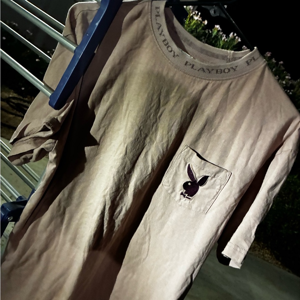 PLAYBOY Tan Short Sleeve Tee with Iconic Logo